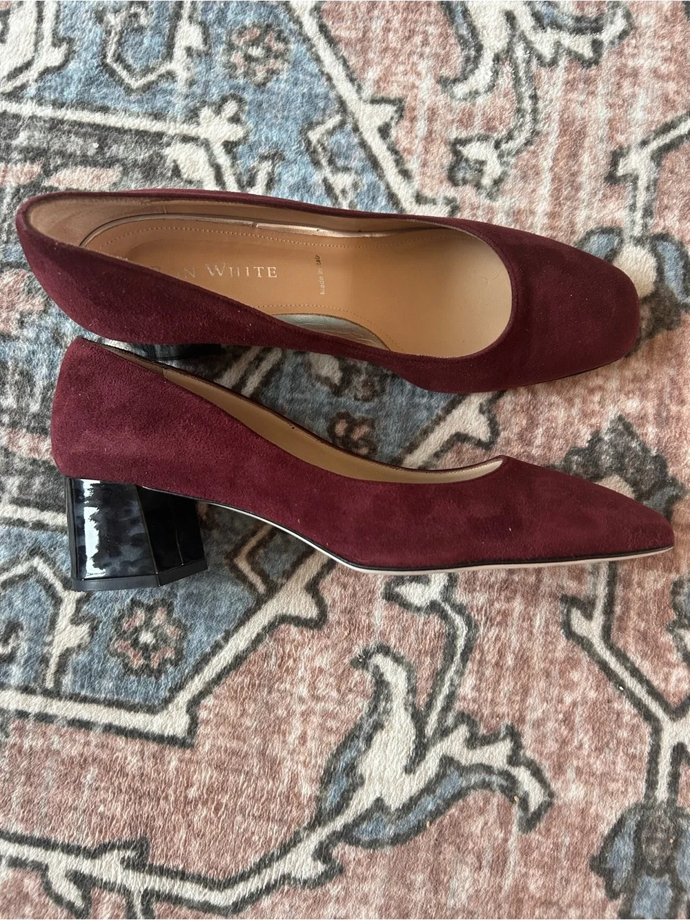Ron White Burgundy Suede Women's Block Heel Pumps Made In Italy -Size 39